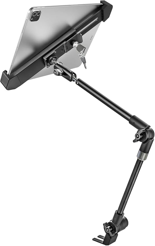 woleyi Anti-Theft Seat Rail Tablet Mount for Car/Truck, Heavy Duty Car Floor Bolt Tablet Holder, Vehicle Front Seats Stand with Security Lock and Key for iPad Pro, Air, Mini, Galaxy Tab, 7-11" Tablets