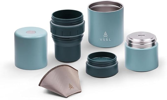 Nest Pour Over Coffee Kit | Coffee Maker for Camping | All-In-One Travel Pour Over | Transportable Dripper, Two 10oz Stainless Steel Travel Mugs | Compact Storage & Adventure Ready | Everglade