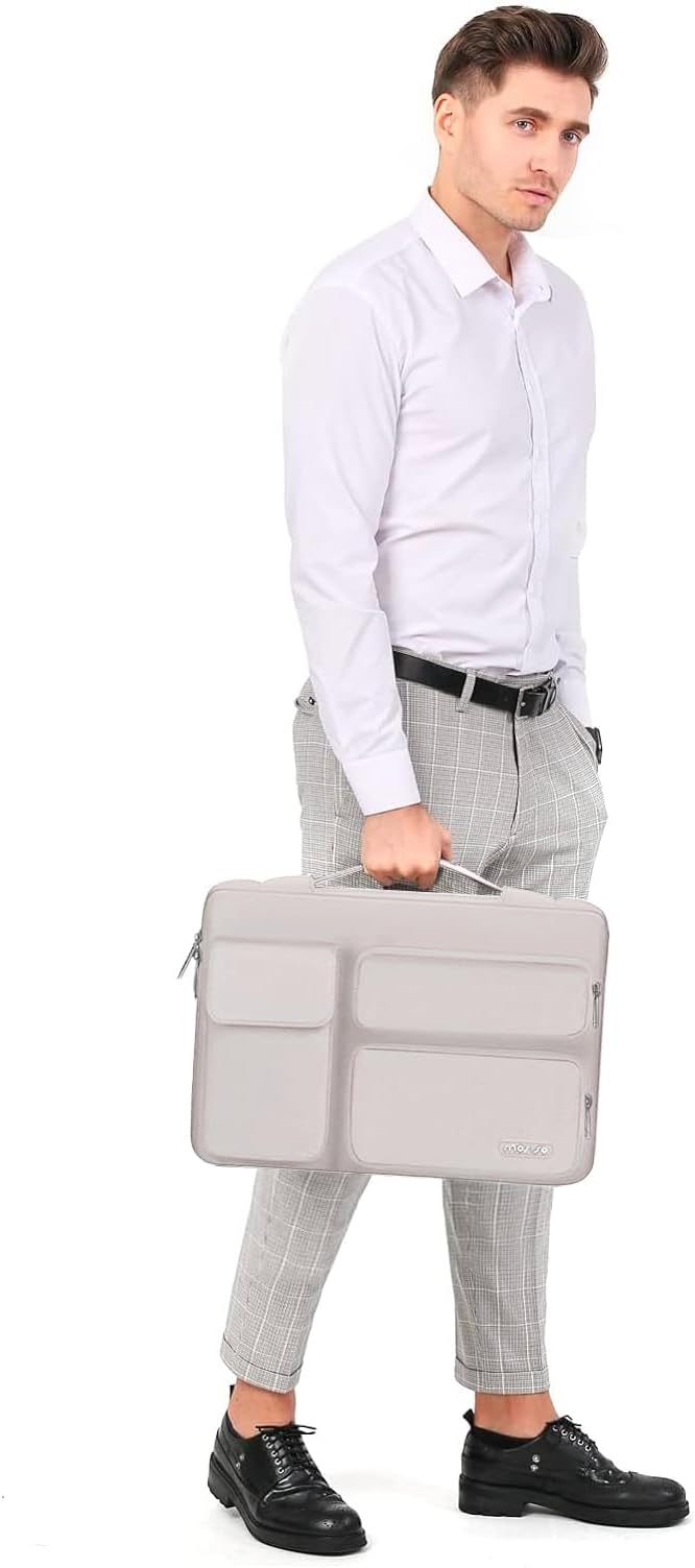 MOSISO 360 Protective Laptop Case 15 inch, Laptop Sleeve Compatible with MacBook Air 15 M4 A3241 M3 A3114 M2 A2941 2025-2023, Dell XPS 15,Side Open Bag with 2 Raised&1 Flapover Pockets, Stone Gray