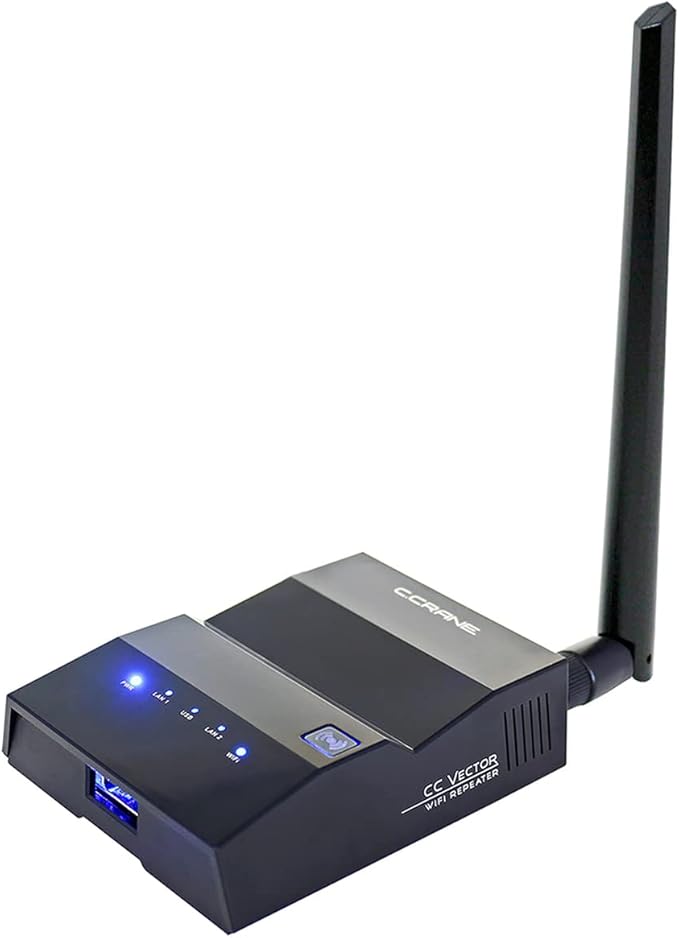 C. Crane CC Vector Long Range WiFi Receiver System – Repeats to All WiFi Devices at a Distant Location. Boost Coverage to Garage, Garden, Upstairs, Back Rooms, and More; 2.4 GHz