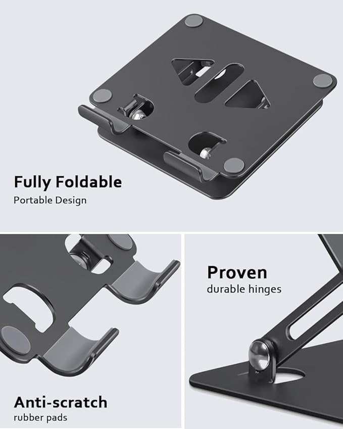 Tablet Stand Holder for Desk, Adjustable Desktop Tablet Holder, Foldable Aluminum Tablet Mount for iPad pro 12.9, iPad Air Mini, Samsung Galaxy Tabs Z Fold Kindle Fire 4-12 inch, Black