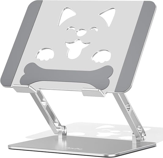 Laptop Stand for Desk – Adjustable Portable Laptop Riser, Aluminum Laptop Holder Compatible with MacBook Air Pro, Dell, HP, Lenovo (10"-17.3"), Featuring Unique Puppy Panel Design, Silver