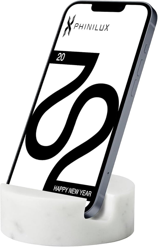 Marble Phone Stand for Desk, Cell Phone Holder for Kitchen Countertops, Office iPhone Stand, Cute Boho Modern Accessories, Italy Carrara(Matte-Finished)