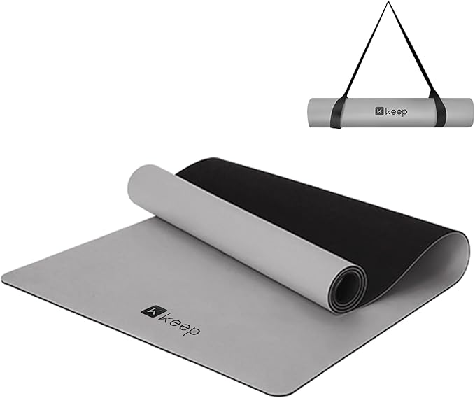 KEEP Professional Yoga Mat with Strap for Men and Women, 5mm Heavy High-Density Natural Rubber Mat for Premium Material Superior Grip, Non-Slip, Eco-Friendly 72"x26" Exercise Mat