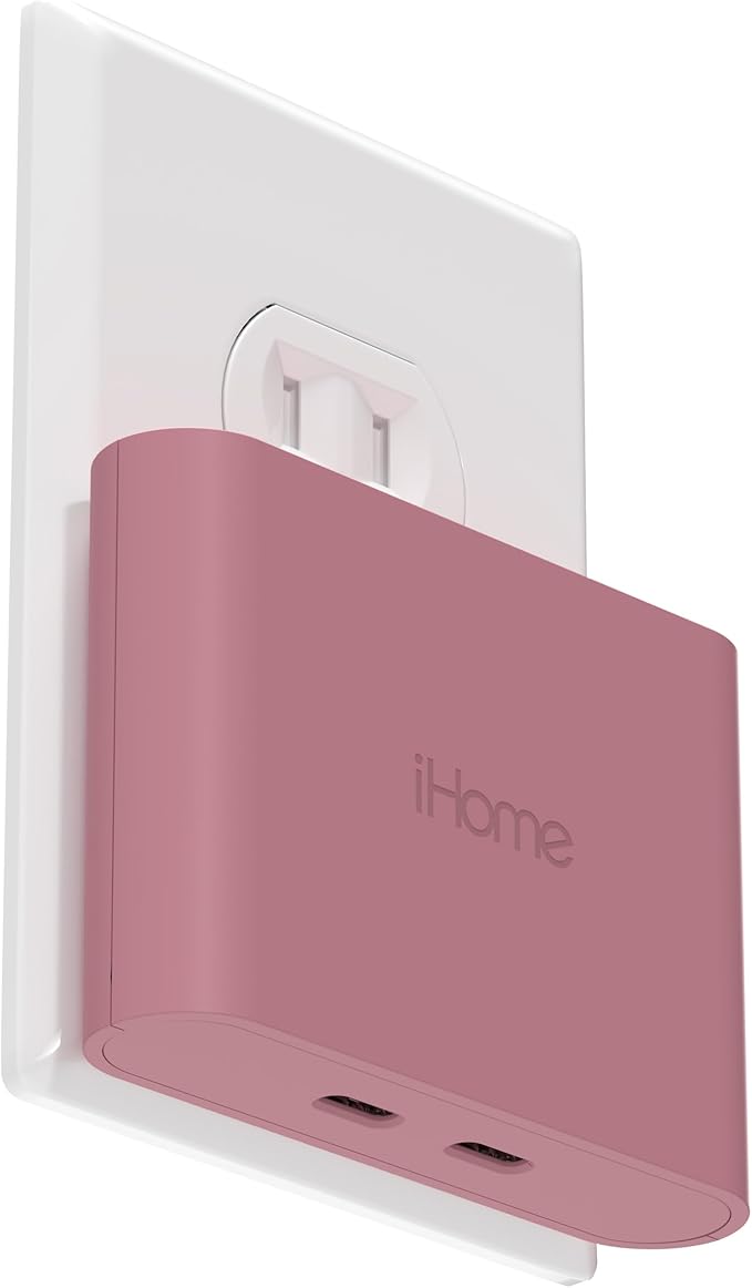 iHome Multiport 40W USB-C Charger, AC Pro 2-Port Flat Block, Dual Fast Charging Wall Adapter