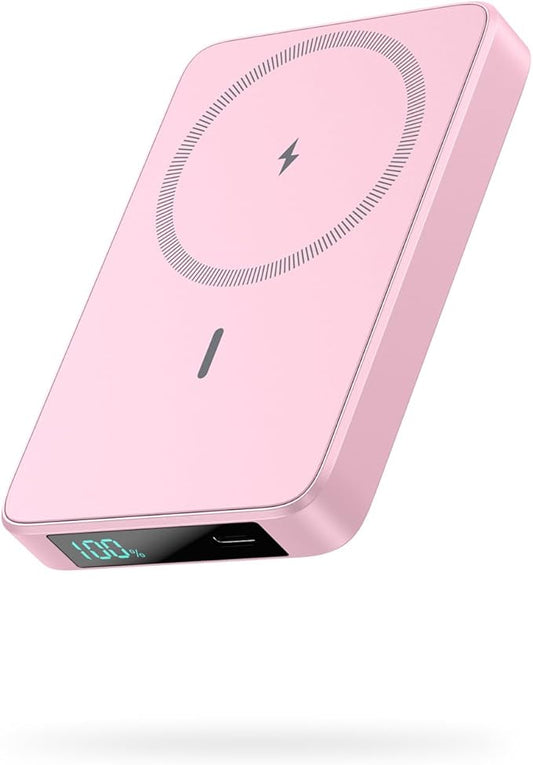 Magnetic Portable Charger Power Bank,Compact 10800mAh LCD Display Wireless Portable Charger,20W PD USB-C in&out Battery Pack Compatible with Magsafe,iPhone 16/16 Pro Max/15 Plus/14/13/12 Series-Pink