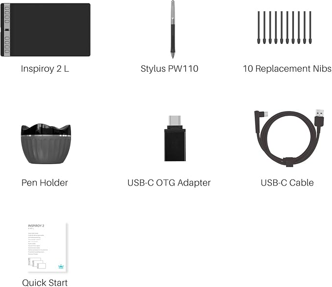 2023 HUION Inspiroy 2 Large Drawing Tablet, 10x6inch Art Tablet with Scroll Wheel 3-Set 8 Customized Keys Battery-Free Stylus, Graphics Tablet for Drawing, Design, Work with Mac, PC & Mobile, Black