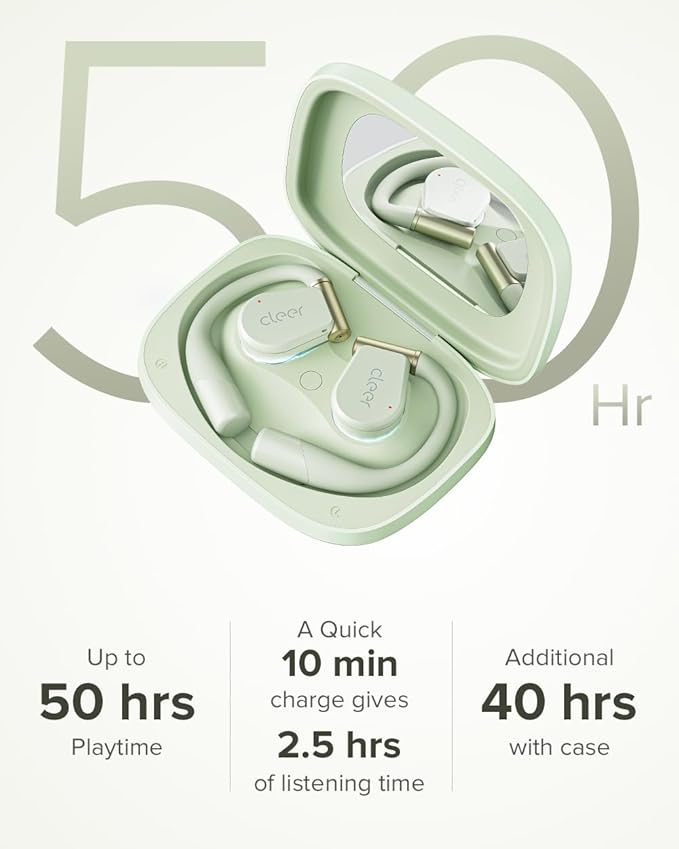 Cleer ARC 3 Open Ear Headphones - Dolby Audio, Snapdragon Sound True Wireless Earbuds, 50Hr Battery, Bluetooth 5.4, IPX 7, Multi-Point, Smart Controls, Wireless Charging Smart Case, Comfort Fit, Green