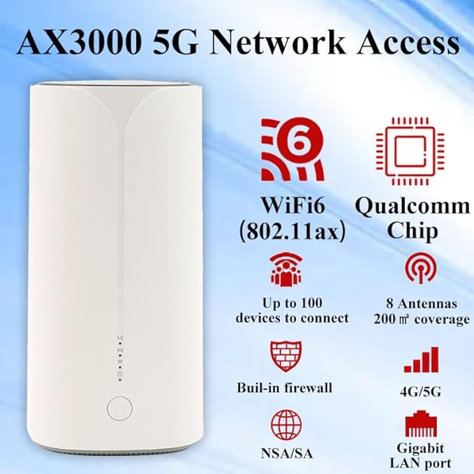 UOTEK 5G CPE Router with SIM Card Slot, NSA SA WiFi 6 AX3000 5G Cellular Dual Band Modem for Home Office Indoor Wireless Internet Router