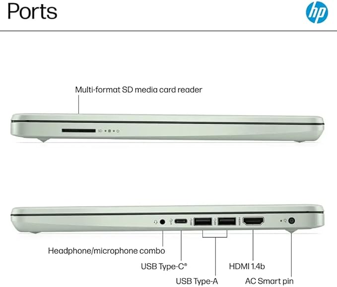 HP 14 Ultrabook • Intel 4-Core N150 • Microsoft 365 • Copilot AI • 16GB RAM • 1.6TB Storage (128GB SSD + 512GB Portable + 1TB OneDrive) • Wi-Fi 6 • 12 Hr Battery • Green • w/WOWPC Bundle • Win 11