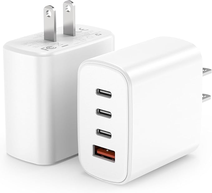 USB C Wall Charger, Amoner 2Pack 30W 4Ports iPhone Fast Charger Block (1 USB A Port +3 USB C Ports), iPhone Cube Adapter Compatible for 16/16Pro/16ProMax/15/15 Pro/14/13/12/11/SE/XS and More