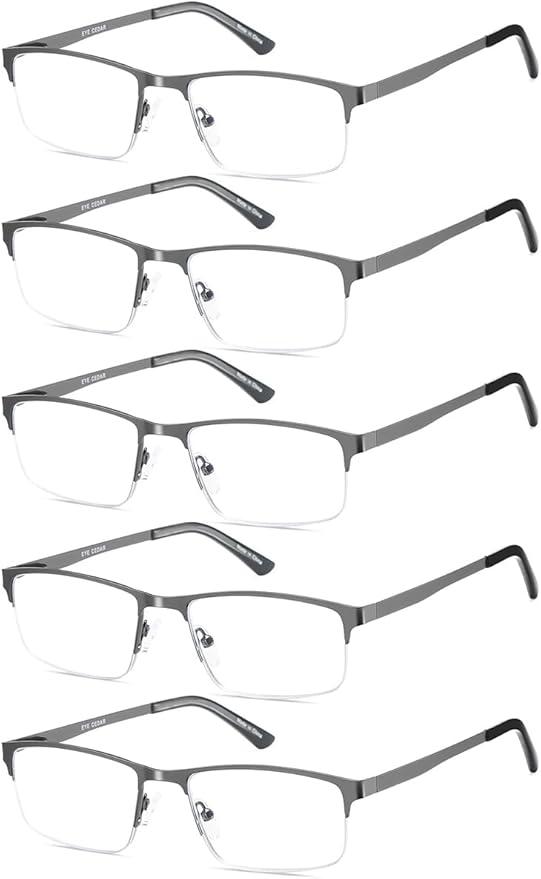 EYECEDAR 5 Pack Blue Light Blocking Reading Glasses for Men Computer Eyeglasses Metal Half Frame Spring Hinges Readers for Men 3.00