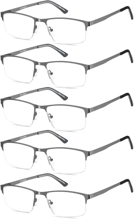 EYECEDAR 5 Pack Blue Light Blocking Reading Glasses for Men Eyeglasses Metal Half Frame Spring Hinges Readers for Men 2.25