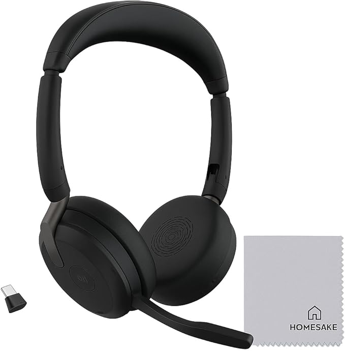 GN Audio Evolve2 65 Flex Wireless Stereo Headset with Link380c USB-C Adapter, Foldable Design, Hybrid ANC, 360° Busylight, Certified for Microsoft Teams, Bluetooth On-Ear Headphones (USB-C Dongle)