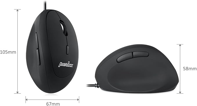 Perixx PERIMICE-519 Wired Ergonomic Vertical Mouse - Portable Small Design - 105x67x58 mm - Right Handed Black