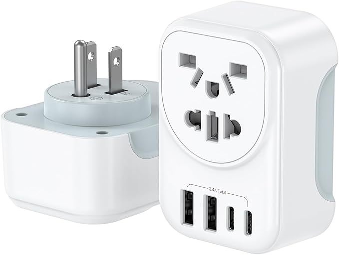 World to US Canada Travel Plug Adapter,Europe/China/Japan/Australia/UK to USA Power Adapter with 2 USB A and 2 USB C Ports, Wall Outlet Power Charger Universal Travel Adapter(1 Pack)