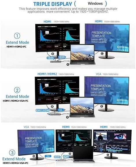 13 Combo Type-C Ethernet Hub, 4K USB-C to 2 HDTVs, VGA, 2 USB 3.0, 2 USB 2.0, 100W PD, SD/TF Card Reader, Microphone/Sound Expansion Base, Suitable for USB-C laptops (1)