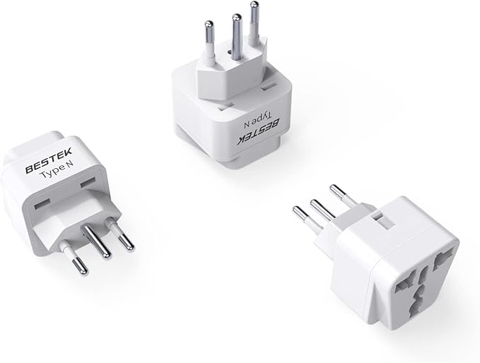 BESTEK Brazil, South Africa Travel Plug Adapter, Grounded Universal Type N Plug Adapter BR to US Adapter - Ultra Compact for Brazil, South Africa and More, 3 Pack