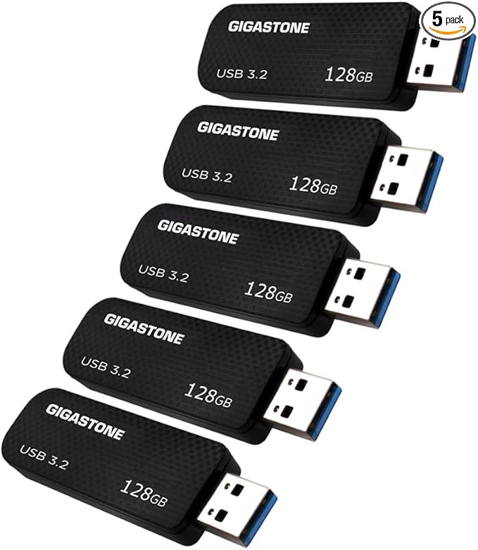 GIGASTONE 128GB Flash Drive (5 Pack) Z30 USB 3.2 Gen 1, 100MB/s Ultra Fast, Keychain Loop, Carbon Fiber Style, Push-Pull Design, Data Storage, Backup for PC/Mac/TV/Car, USB 2.0/3.0/3.1 Compatible
