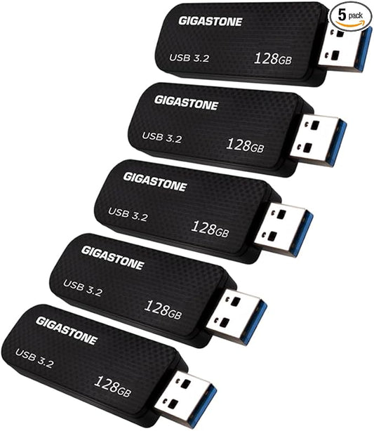 GIGASTONE 128GB Flash Drive (5 Pack) Z30 USB 3.2 Gen 1, 100MB/s Ultra Fast, Keychain Loop, Carbon Fiber Style, Push-Pull Design, Data Storage, Backup for PC/Mac/TV/Car, USB 2.0/3.0/3.1 Compatible