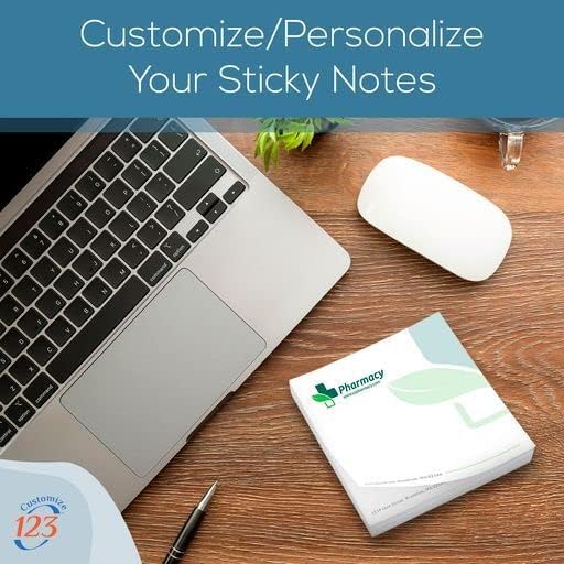 Personalized Sticky Notes 3" x 3" with Text or Logo, Custom Note Pads, 25 Sheets 250 Pack Adhesive Notepad, to Do List Memo Pads, for Office, School, Business Marketing or Party Supplies, 250 Qty