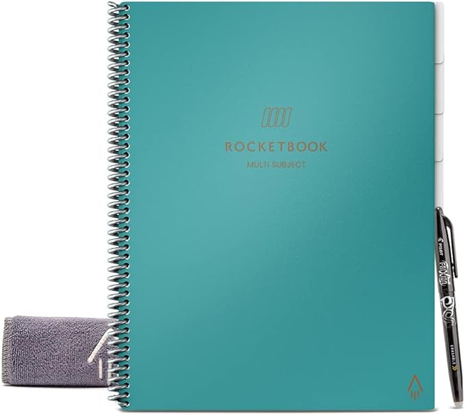 Rocketbook Multi-Subject Reusable Smart Notebook, Letter Size 8.5x11, Teal - Lined Pages, Contains Dividers for School Subject Notes, App-Connected, Erasable, Durable Cover, Ideal for Class Notes