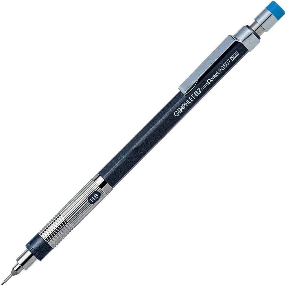 Graphlet Mechanical Drafting Pencil + Ain HB/B/2B leads, original Black slim pen case (0.7mm)
