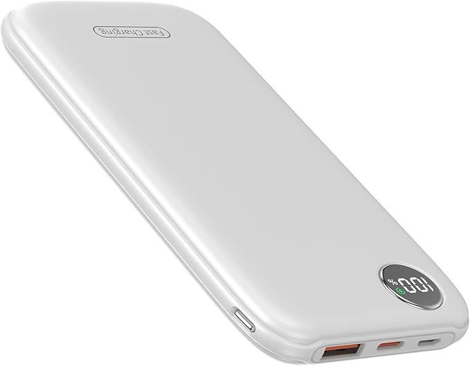Powerbank Fast Charging Max 12V/4.5A, Ultra Slim Portable Charger USB C 10000mah, Travel Power Bank for iPhone 11 12 13 14 15 16 Samsung Android, DC Lightweight Battery Pack Phone Charger, White
