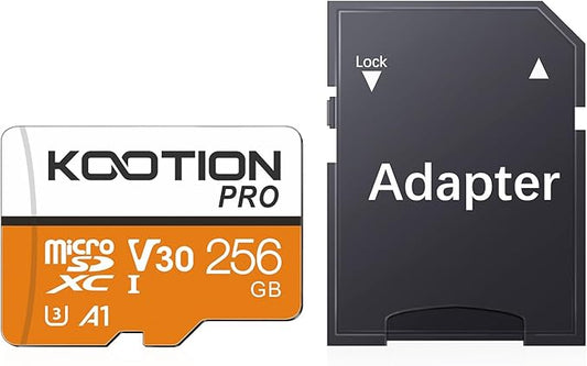 KOOTION Micro SD Card 256GB U3 TF Card with Adapter, V30, A1, Full HD, 4K UHD, UHS-I microSDXC Flash Memory Card for Smartphone