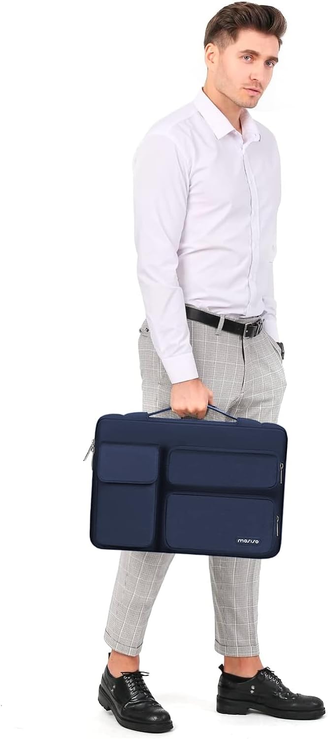 MOSISO 360 Protective Laptop Case 16 inch, 15-15.6 inch Laptop Sleeve Compatible with MacBook Pro 16, HP Acer Dell Lenovo ASUS Notebook,Side Open Bag with 2 Raised&1 Flapover Pockets, Navy Blue