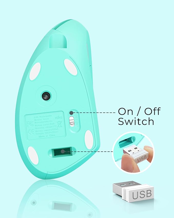 Lekvey Ergonomic Mouse, Vertical Wireless Mouse Rechargeable 2.4 GHz Optical Carpal Tunnel Mouse : 800/1200 / 1600 DPI, 6 Buttons, for Laptop, PC, Computer, Desktop, Notebook etc, Green