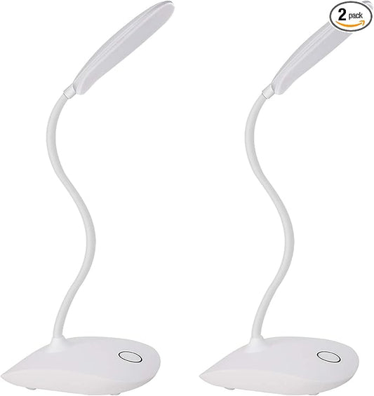 DEEPLITE LED Desk Lamp with Flexible Gooseneck 3 Level Brightness, Battery Operated Table Lamp 5W Touch Control, Compact Portable lamp for Dorm Study Office Bedroom(Set of 2)