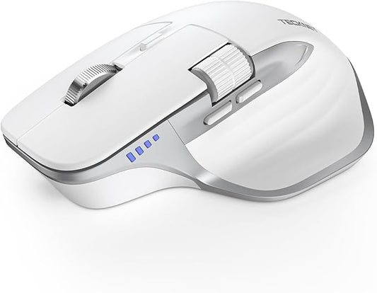 TECKNET Wireless Mouse, Bluetooth Mouse (BT5.0/5.0 & 2.4G) Rechargeable 4800 DPI Ergonomic Optical Mouse with 6 Adjustable, Quiet Clicks, USB A Receiver, 7 Buttons, Wide Compatibility - White