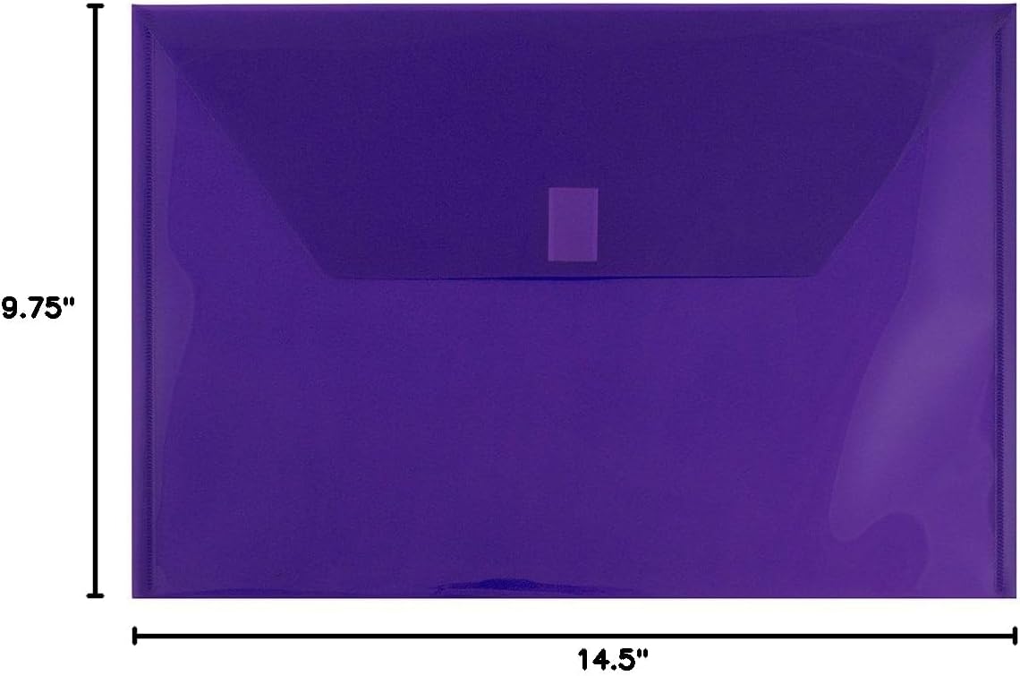 JAM PAPER Plastic Envelopes with Hook & Loop Closure - Legal Booklet - 9 3/4 x 14 1/2 - Purple - 12/Pack
