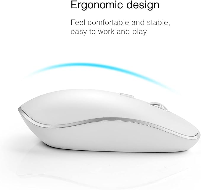 Wireless Mouse for Laptop, J JOYACCESS Silent Stream line Optical Cordless Mouse with USB Nano Receiver and High Precision 2400 DPI-Silver+White