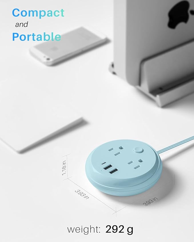 Flat Plug Power Strip with USB C Ports, KOOSLA Travel Extension Cord No Surge Protection - 2 Outlets 3 USB Ports(1250W) - Cruise Essentials for Cruise Ship, Home, Office, Dorm Room, 10ft