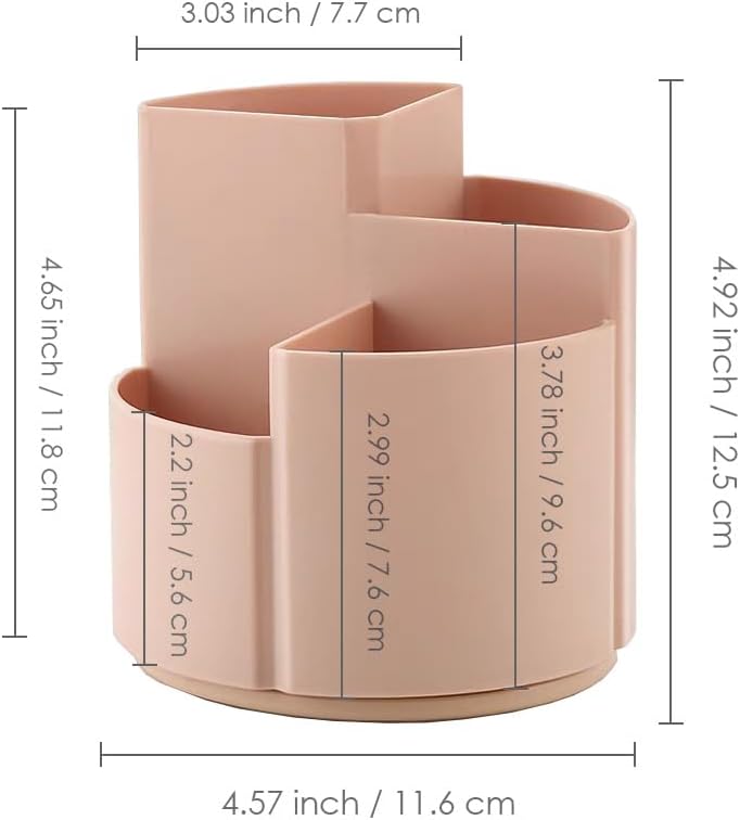 OWLFAVO Desk Pencil Pen Holder, 4 slots 360-Degree Spinning Desk Organizers, Rotating Desktop Storage Stationery Supplies for School, Home, Office, Kitchen, Makeup Brush, Dusty Pink