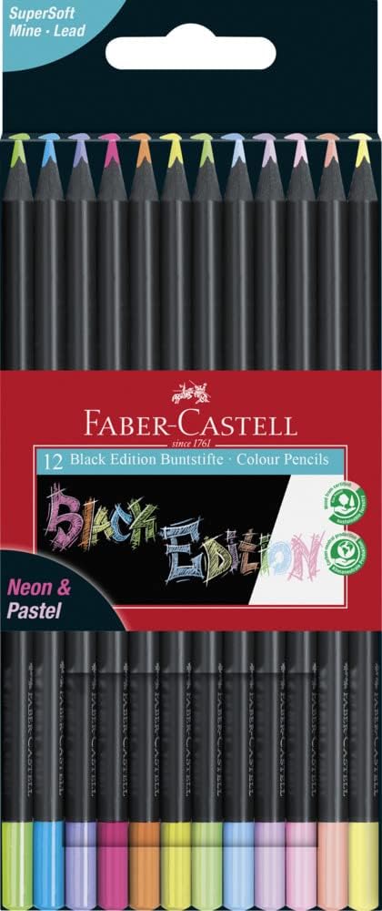Faber-Castell Black Edition Colored Pencils: 12 Neon & Pastel