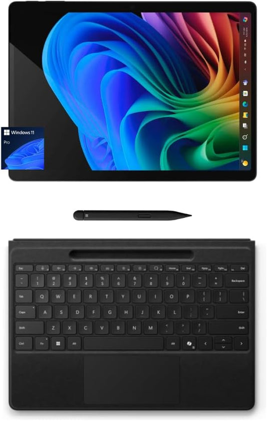 Microsoft Surface Pro 11 Bundle, 2-in-1 Tablet with Flex Keyboard and Slim Pen, Copilot+ PC, 13" Touchscreen OLED Display, Snapdragon X Elite (12 Core), 16GB RAM, 256GB SSD, Windows 11 Pro, Black