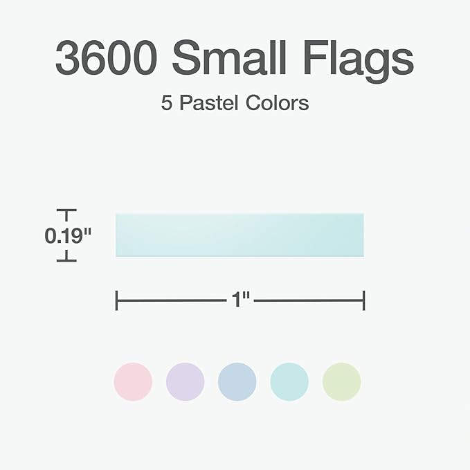 Redi-Tag Small Pastel Flags, Adhesive Flags for Journals and Calendars, School and Office Supplies, 0.19" x 1", 5 Assorted Pastel Colors, 3600 per Pack (1009681)