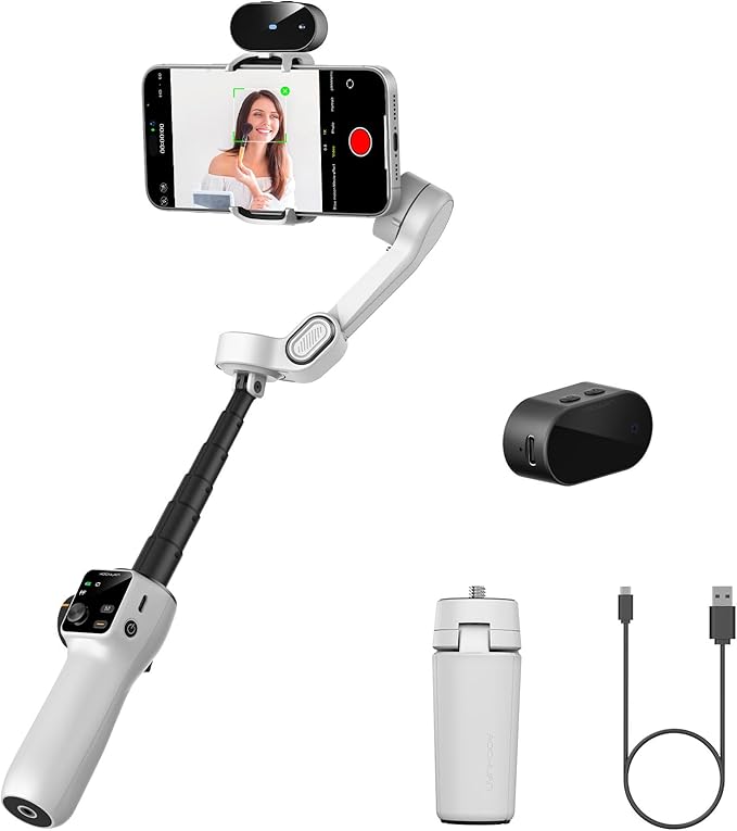 AOCHUAN Gimbal Stabilizer for Video Recording, Smartphone 3-Axis Smartphone Gimbal with AI Tracking Sensor for Vlogging,7.8' Extension Rod,Trigger Button,YouTube Tiktolk(Smart V8 AI White)