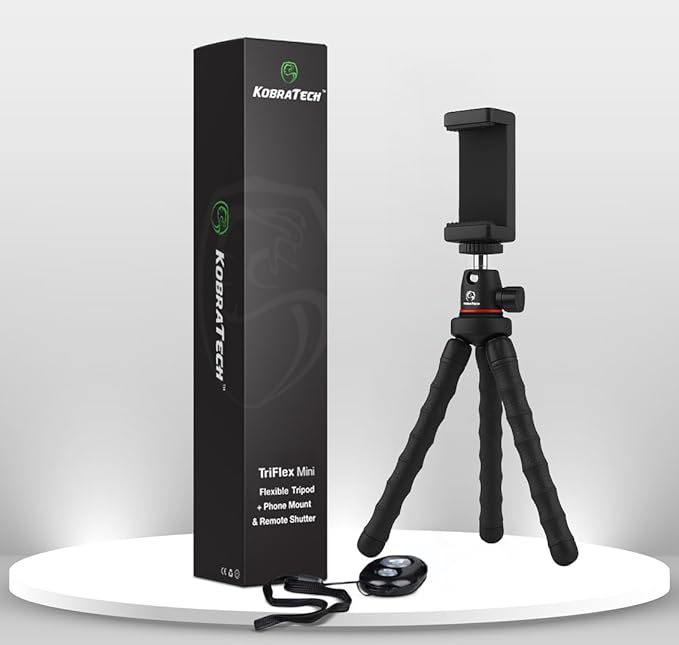 KobraTech TriFlex Mini Tripod for iPhone & Android | Flexible Phone Tripod with Bluetooth Remote Shutter | Portable Phone Holder for Travel, Vlogging, Desk & Gym