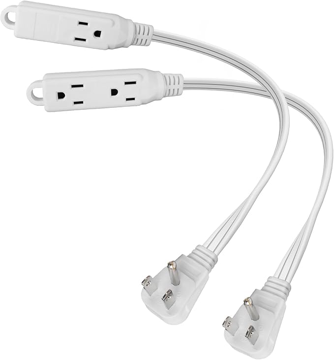 EP 1 Ft 3 Outlet Extension Cord with Flat Plug, 3 Prong Grounded, 16/3 SPT-3 Power Cable for Indoor Use, White, 2 Pack