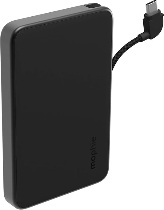 Mophie Powerstation Plus Mini 5,000mAh Power Bank - Has Integrated USB-C Cable, Fast Charging for Smartphones, Tablets, and iPhone 17/16/15