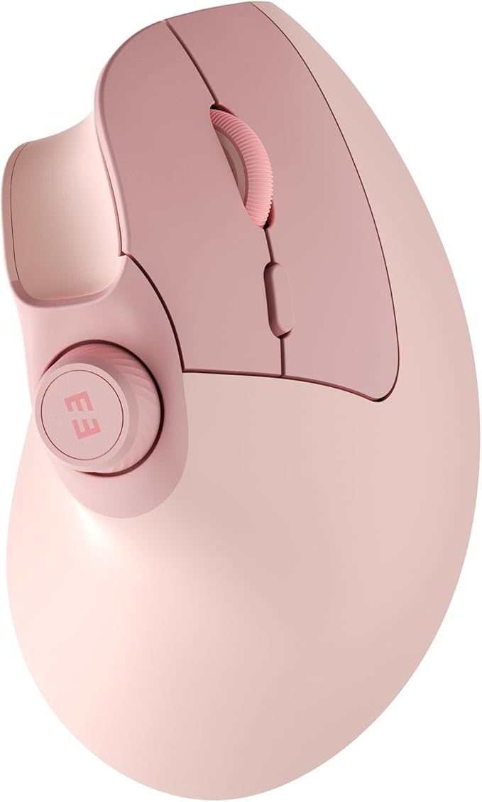 seenda Ergonomic Mouse Rechargeable, USB+Dual Bluetooth, MOU-302 Vertical Wireless Mouse with Volume Knob, Quiet Clicks, Multi-Device Cordless Mice Compatible for Windows, PC, Laptop, Mac OS, Pink