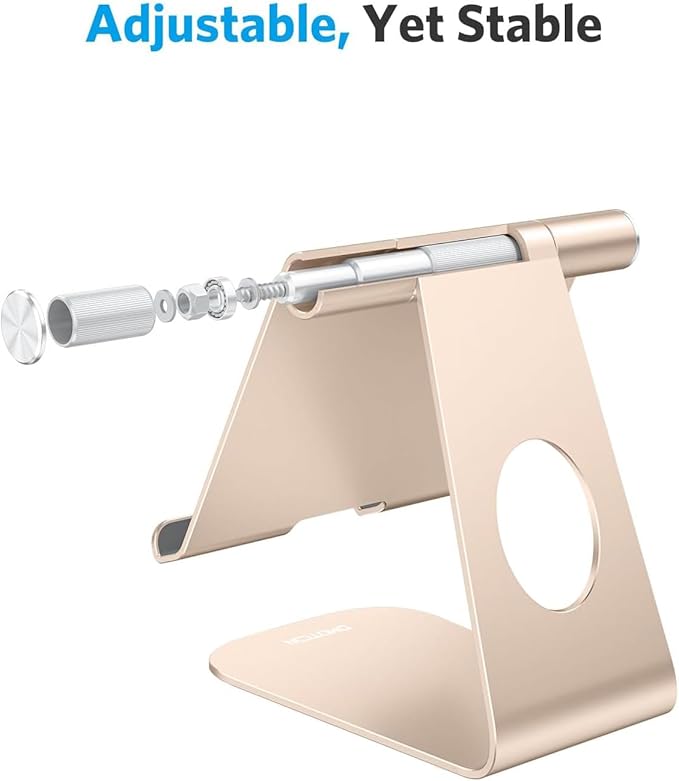OMOTON Tablet Stand Holder Adjustable, T1 Desktop Aluminum Tablet Dock Cradle Compatible with iPad Air/Mini/Pro 11/12.9, iPad 10.2/9.7, Samsung Tab and More, Gold