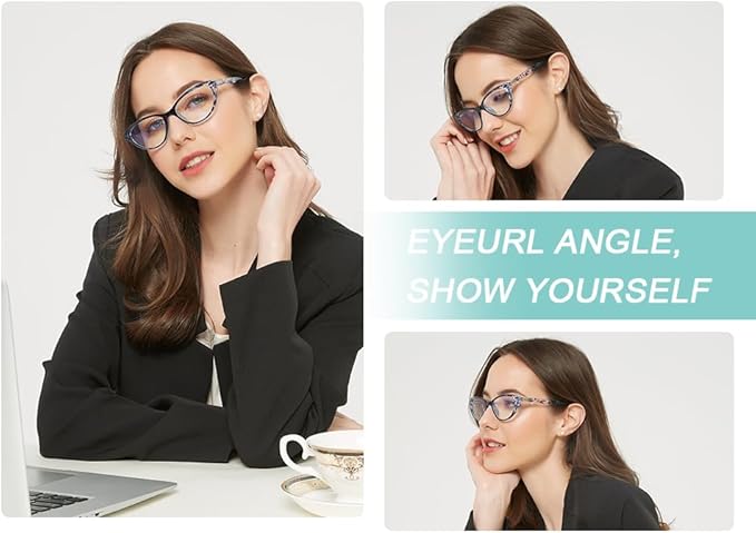 EYEURL Cat Eye Reading Glasses for Women, 2 Pack Blue Light Blocking Readers for Ladies Spring Hinge Fashion Pattern +3.0 Magnification Anti Eyestrain UV Protection