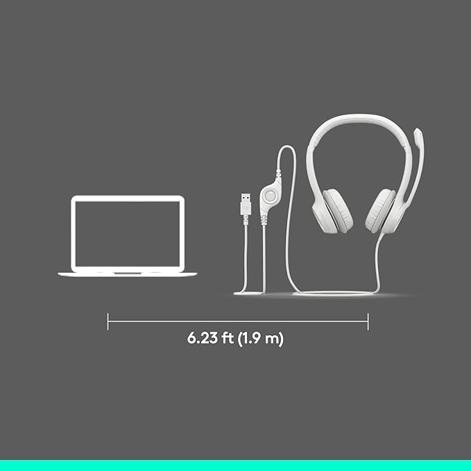 Logitech H390 Gaming Headphones, Wired Headphones with Mic, USB Headset with Microphone for PC, Noise Cancelling Microphone for Video Meetings, Music, Gaming - Off White