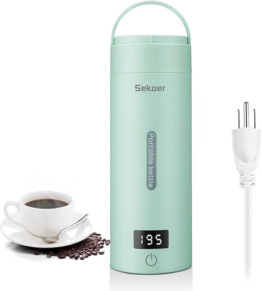 Sekaer Travel Electric Tea Kettle Portable Small Mini Coffee Kettle, with 4 Variable Presets, Personal Hot Water Boiler 304 Stainless Steel with Auto Shut-Off & Boil Dry Protection, SY-618G