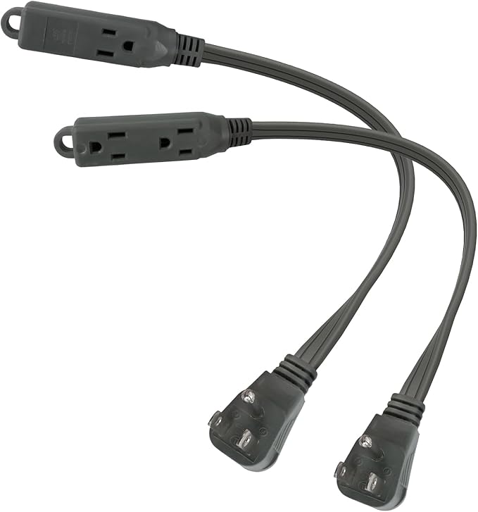 EP 1 Ft 3 Outlet Extension Cord with Flat Plug, 3 Prong Grounded, 16/3 SPT-3 Power Cable for Indoor Use, Grey, 2 Pack